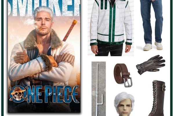 Smoker One Piece costume guide featuring white Marine coat, blue fur collar, and twin cigars from Season 2.