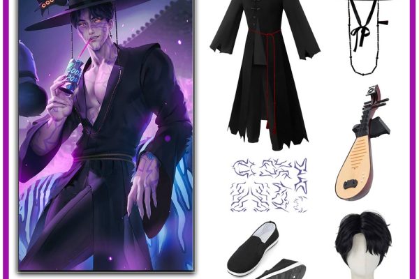 Close-up of Jinu Demon Hunters Costume showing MEMEORI 2025 armor jacket and red detailing