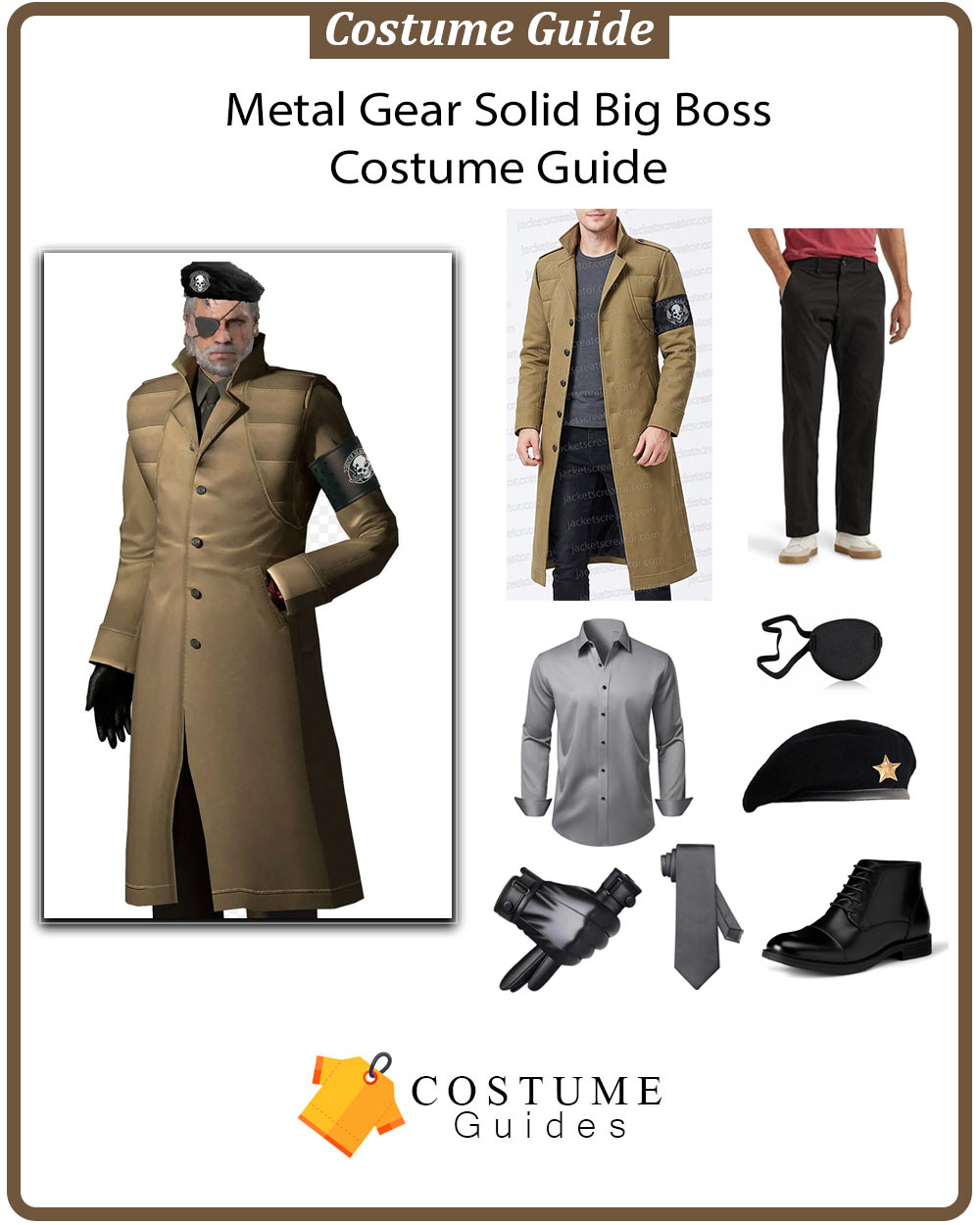 Big Boss costume from Metal Gear Solid with long tan military coat